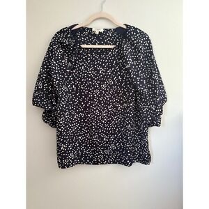 Umgee Navy Blue Polka Dot Blouse Top Ruffle Sleeve Casual Women's Size S Career‎